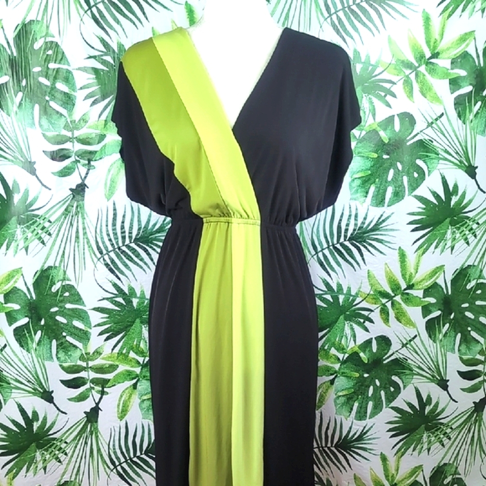 RB Collection New York Black & Green Midi Dress (Size: X-Large)
